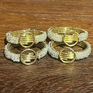 Gorgeous Set Of 4 PIER 1 Vintage Napkin Holder Rings Gold w/Sead Beads